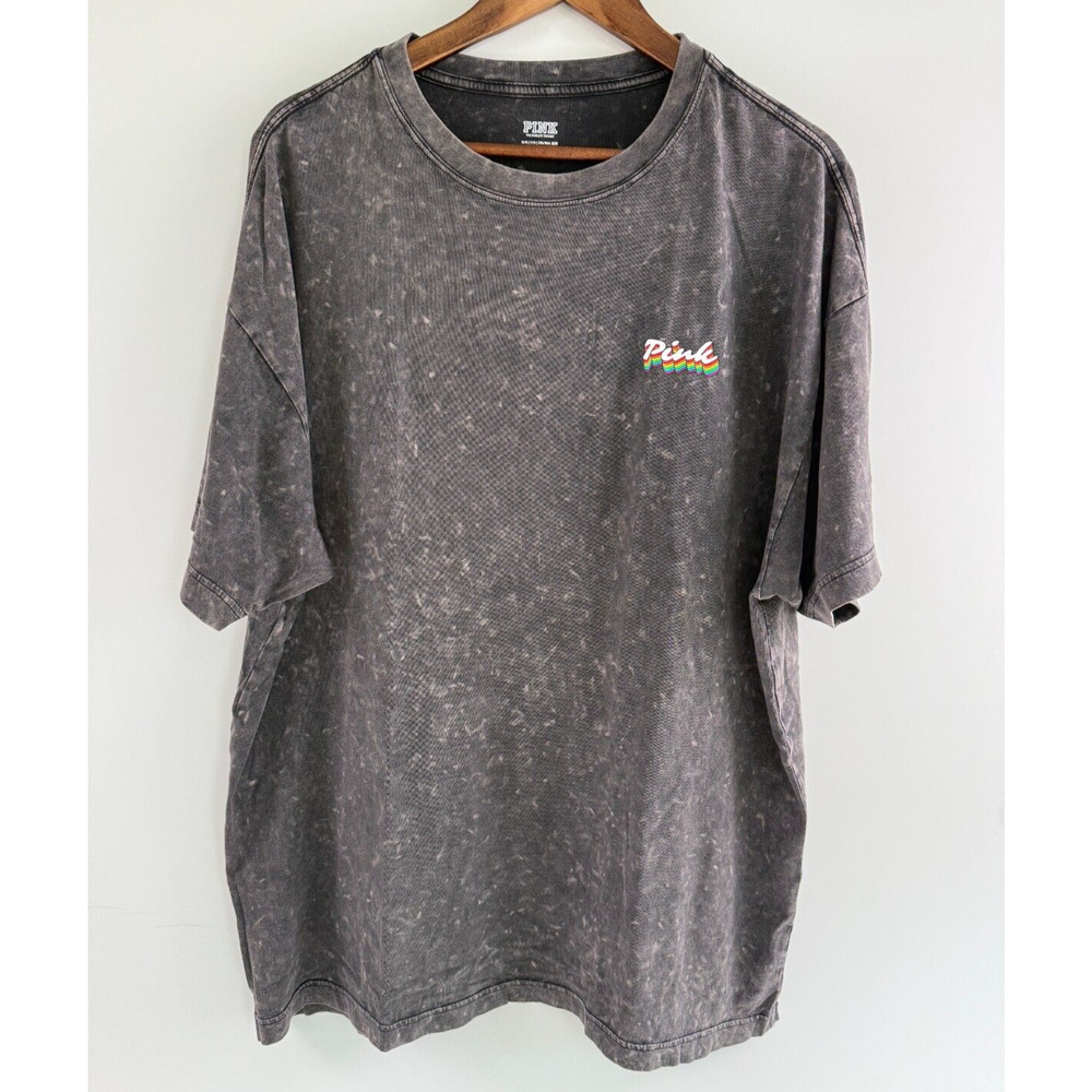 Victoria Secret PINK Dog Logo Short Sleeve Oversize Shirt Gray One Size NWT